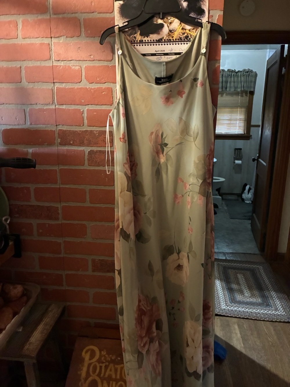 Tailor B. Moss Sage Green Floral Slip Maxi Dress with Pink Blooms